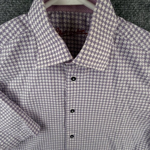 Robert Graham Button Up Shirt Men Designer Short Sleeve Purple Check Medium - Picture 1 of 13